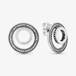 100% 925 Sterling Silver Logo Circle Stud Earrings Pave Cubic Zirconia Fashion Women Wedding Engagement Jewelry Accessories217s