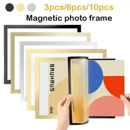 Frames Magnetic Po Frame A4/A6 Picture Frame Poster Cover Frame Gold/Silver/Black Display Rack Hanger For Wall Decor Reusable 231202