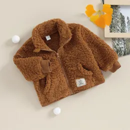 Jackets 2023 Winter Warm Baby Boy Girls Fleece Jacket Long Sleeve Stand Collar Zipped Coats Outwear Pockets Toddler Infant Clothes