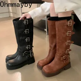 Boots Winter High Women Boots Fashion Metal Decoration Knee High Boots Female Autumn Winter Girl's Knight Boots Shoes 231202