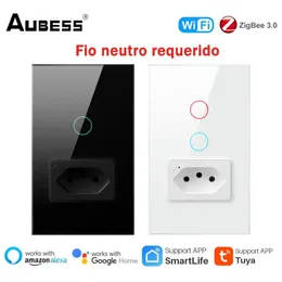 Przełączniki akcesoria Aubess Wifizigbee Smart Switch Need Neutral Wire z gniazdem Tuya Life App Works Alexa Google Home 231202
