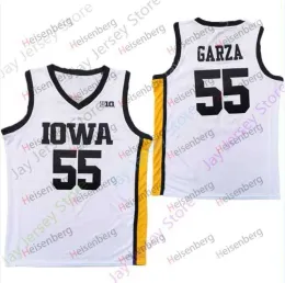 2020 New Iowa Hawkeyes College Basketball Jersey NCAA 55 Garza Yellow White All Ed 및 자수 남성 청소년 크기