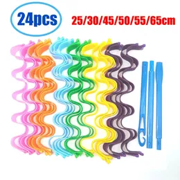 Bigodini per capelli 24PCS Bigodino per capelli 25 30 45 50 55 65CM Bastoncini per rulli per acconciatura portatili Durevoli Beauty Makeup Curling Strumento per lo styling dei capelli magico fai da te 231202