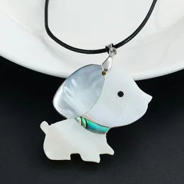 Pendant Necklaces Natural Mother Of Pearl Splicing Abalone Shell Pendants Necklace Cute Dog Charms Leather Rope Trendy Jewelry Gift Party