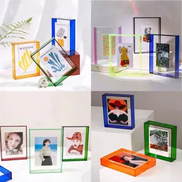 Frames Colorful Acrylic Picture Frame Table Setting Living Room Hallway Wall Hanging Po Frame Creative Mirror Frame Po Album 231202