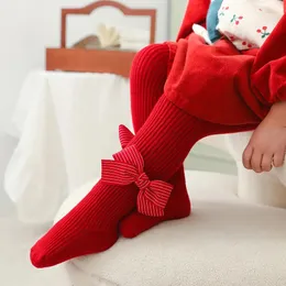 Barn Sockor Baby Girls Pantyhose Cotton Red Big Bow Christmas Sock Solid Woolen Leg Warmers Girl Toddler Soft For Toddlers 231202