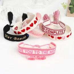 Charm Bracelets Fashion Women Valentine's Day Bracelet Creative Letters Love Braided Hand Rope Simple Solid Color Lace-up Couple Wrist