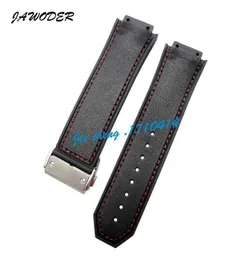 Jawoder Watchband Men 26mm × 18 ملم جودة عالية اللون الأحمر خياطة سوداء سليكون رافعة حزام الشوكية النشر للاختراق للمركز B4684286