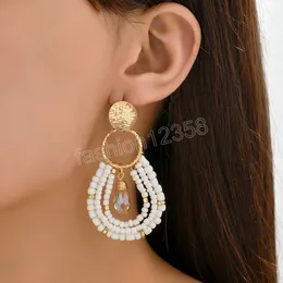 Boucles d'oreilles bohémiennes multicouches en perles faites à la main pour femmes et filles, mode ethnique, boucles d'oreilles géométriques en métal tissé à la main, cadeaux