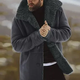 Herr ull blandar män beläggning vindtät utkläder lapel midlängd tjock päls fodrad casual jacka vinter sammet överrock jaqueta masculina 231202