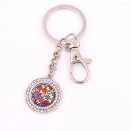 Keychains Autism Awareness Necklace Pendants With Holes Puzzle Piece Jigsaw Charm Lobster Clasp Key Chain