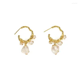 Dangle Earrings Brass With 18k Gold Real Baroque Pearl Hoop Women Jewelry Party Boho T Show Gown Runway Rare Korean Japan Trendy