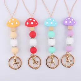 New DIY Mushroom Handmade Beaded Silicone Key Chains Necklace Fashion Keyring Women Men New Car Bag Key Chains Pendant Necklace