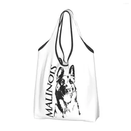 Shopping Bags Reusable Malinois Dog Belgian Shepherd Mechelaar Grocery Foldable Machine Washable Bag Storage Attached Pouch