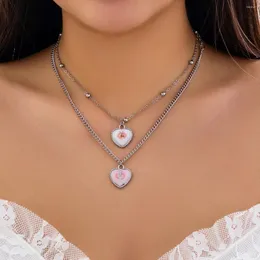 Choker Salircon Korean Pattern Necklace Fashion Acrylic Heart Shaped Pendant Double Layer Women's Charm Jewelry