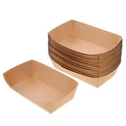 Louça descartável 100 Pcs Lanches Recipiente Bandeja de Papel Recipientes Fritos Kraft Titular Fritura Empilhável