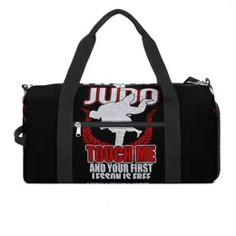 Sacos ao ar livre Judo Gym Bag Sua primeira lição é treinamento de viagem gratuito Esportes Homens Impressão Acessórios Retro Fitness Bolsas Portáteis