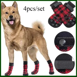Dog Apparel 4pcs Christmas Cute Plaid Warm Puppy Socks Pet Knits Anti Slip Shoes Small Medium Dogs Product