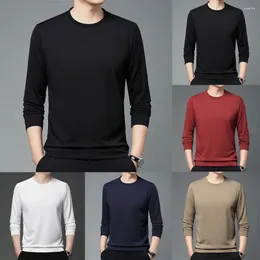 Men's T Shirts Men Long Sleeve Crew Neck T-shirt Solid Color Top Tee Sweatshirt Pullover Casual Slight Stretch Clothing