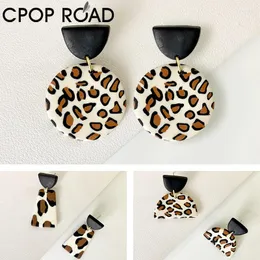 Dangle Earrings Cpop Leopard Polymer Clay For Women Geometric Round Handmade Fashion Jewelry Girl Gift Cute