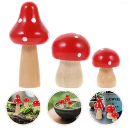 Garden Decorations 3 Pcs Practical Mushroom Desktop Ornament Simulated Bonsai Home Accents Decor Color Wooden