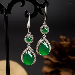 Baumelnde Ohrringe Jade Wassertropfen für Frauen Amulett Charms Grün Mode Amulette Natur 925 Silber Charm Schmuck Vintage Edelsteine