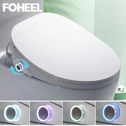 Toalettstolar Foheel Electric Bidet Cover Smart uppvärmd säte LCD -skärm Auto Open Sensor Badrum WC 231202