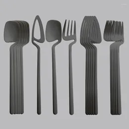 Geschirr-Sets, 18-teilig, schwarz, 18/10 Edelstahl, matt, Besteck-Set, Dinnerwar, hängende Tasse, Flawtare, Gabel, Messer, Löffel, Küche, spülmaschinenfest