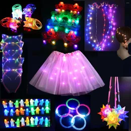 Party Decoration 59pcs Glow Light Up Toys For Kids Girls Princess Birthday LED Flash Ring Bracelet Glasses Skirt Halloween Christmas