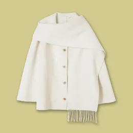 Tot Quasten-Schalkragen-Mantel aus Wollmischung, weicher und lockerer, doppelseitiger Wollmantel