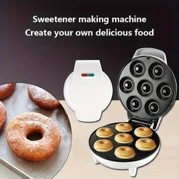 700W Donut Machine, lämplig för barnfrukost, snacks, desserter, med non stick yta, kan göra 7 munkar, munktryck vitt, svart, blått, små köksredskap