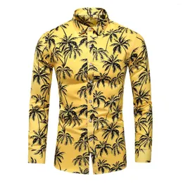 Camisas casuais masculinas moda coco árvore impressão camisa homens outono primavera plus size manga longa masculino praia havaiana boate 6xl 7xl