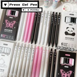 6Pcs/box Korean Cute Cartoon Aesthetic Press Gel Pen 0.5mm Black Quick-drying Test Homework Girls Stationery School Supplies
