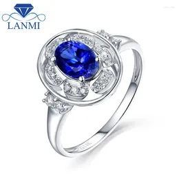 Cluster Rings LANMI Natural Blue Tanzanite Promised Solid 14k White Gold Stunning Diamond Engagement Jewelry For Women Christmas Gift