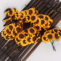 Decorative Flowers Mini Paper Sunflower Artificial Flower For Home Decoration DIY Wedding Gift Box Children's Handmade Work Accessories
