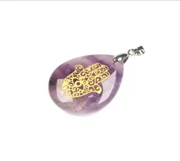10 Pcs Silver Plated Water Drop Blue Sand Stone Pendant with Hand Amethyst Crystal Unique Jewelry5927037