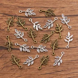 Charms 50st 10x20mm 2 färg grossist metalllegering liten trädgren växt hänge för smycken som gör DIY handgjorda hantverk