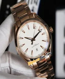 New Aqua Terra 150m Date 22050412102001 Automatic Mens Watch White Stripe Dial Rose Gold Steel Bracelet Gents Luxury Watches 7945796