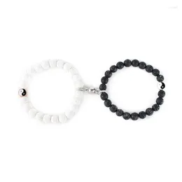 Strand High-quality WZYSY Magnetic Couples Bracelet Black Matte Bead Handcrafted With White Pine Yin-yang Fish Design Exquisite Jewelry