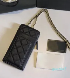 Taschen, klassische karierte Handtaschen, Damen-Crossbody-Mini-Kaviar-Handy-Geldbörse aus echtem Leder mit Kette