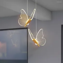 Pendant Lamps Butterfly Led Lights Nordic Golden Bedside Chandelier Lighting For Living Room Bedroom Indoor