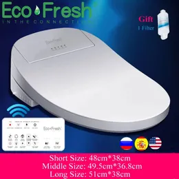 Toalettstolar EcoFresh Intelligent Seat Electric Bidet Cover Smart uppvärmd toalettstol LED -ljus WC SMART LID 231202