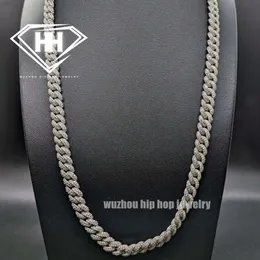 Роскошная цепочка в стиле хип-хоп на заказ, 10 мм, серебро S925, серебро, белое золото, коробка, застежка, тестер, 2 ряда, кубинское ожерелье с муассанитом круглой огранки