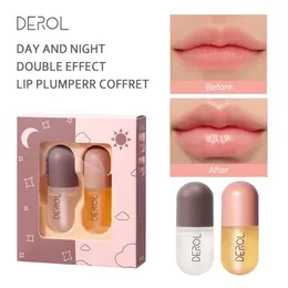 Lippenbalsam DEROL Tag Nacht Sofortiges Volumen Lippen Pralleres Öl Feuchtigkeitsspendend Reparierend Reduzieren Sie feine Linien auf den Lippen Serum Kosmetik Sexy Lipgloss Make-up 231202