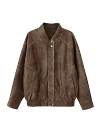 Kurtki dla kobiet jesień zima amerykańska vintage płaszcz pu zip do góry faux skórzana stare pieniądze kurtka bombowca klasyczna granica estetyka 231202