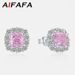 Stud Earrings AIFAFA S925 Sterling Silver High Carbon Diamond Earring For Women Top Quality Pink Gemstone Ear Studs Fine Jewelry