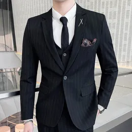 Men's Suits Boutique(suit Vest Trousers) Fashion Business Gentleman Slim Casual British Style Striped Comfortable Three-piece Suit
