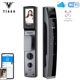 Door Locks Tiago helautomatisk WiFi -app 3D Face Recognition Smart Lock FingerPrint Biometric Card Key Digital Home 231202