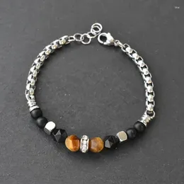 Strand Natural Stone Yellow Tiger Eye Stainless Steel Bracelets Women Men Charm Chain Personality Jewelry Gift