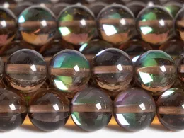Pedras preciosas soltas cacau marrom místico aura contas de quartzo opções de tamanho redondo 6/8/10/12 mm para fazer joias